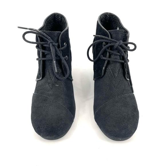TOMS Black Suede Desert Lace Up Wedges - Picture 2 of 6